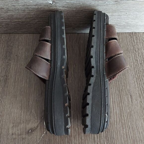 Vintage 90s Skechers Jammers Brown Leather Chunky Platform Sandals Slides 6 - Picture 6 of 8